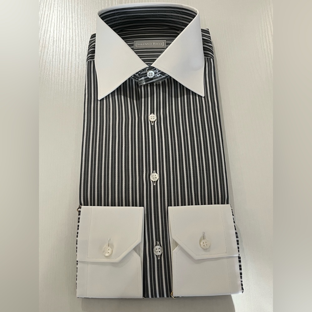 Stefano Ricci Men's Shirt with Black and White Stripes